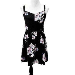 Joie Dress M Black Floral 100% Silk Smocked Flower Bouquet